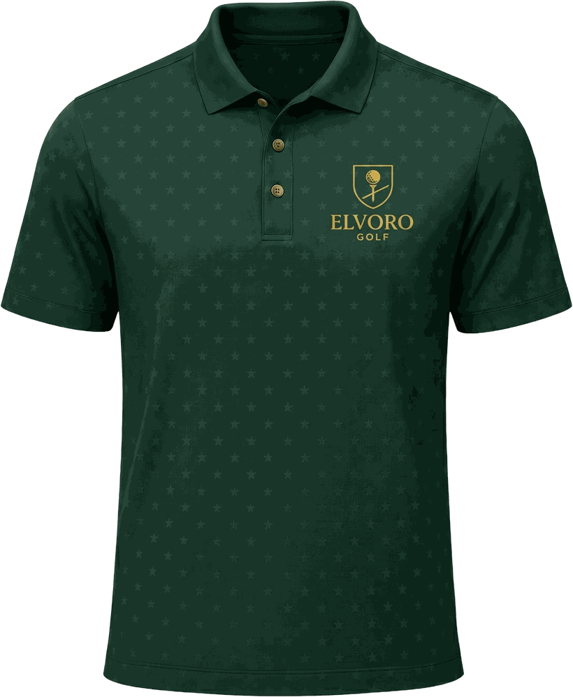The Evergreen Polo — forest green with star jacquard and gold crest